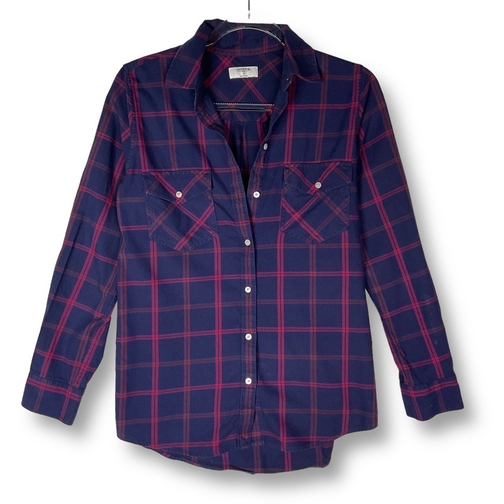 Untuckit Hayden Plaid Shirt Sz 2 Button Up Soft Cotton Blue Red